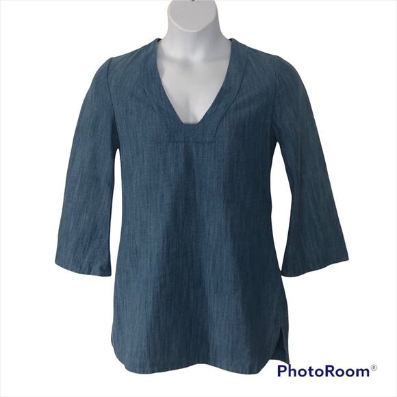 Zara 70's Style Chambray Bell Sleeve U Neck Tunic Dress size medium - Picture 1 of 11